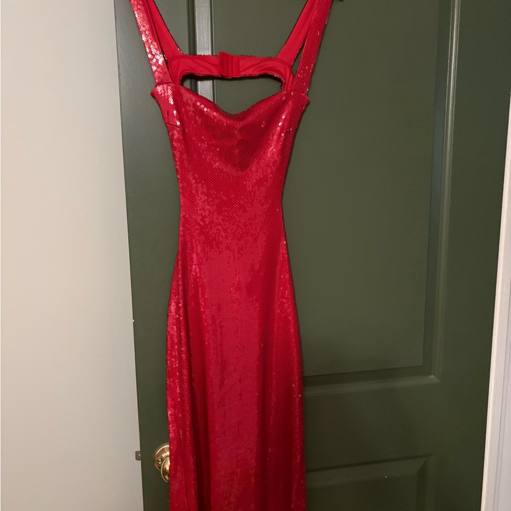Meshki Red Backless Sequin Dress